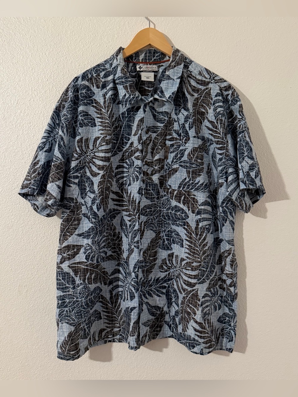 Columbia Men's Blue & Brown Button Down Hawaiian Shirt Size XXL 55% Cotton